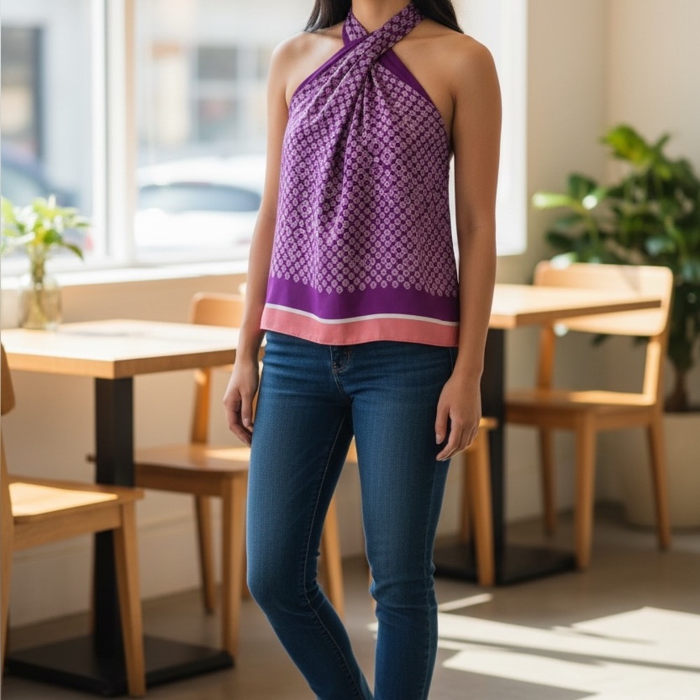 Banana Republic Womens Silk Floral Sleeveless Blouse Top 14 Magenta Purple